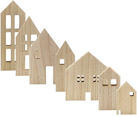 AuldHome Design Wood House Silhouettes Decor (Set of 7); Christmas and Holiday Wood Cutout Figures
