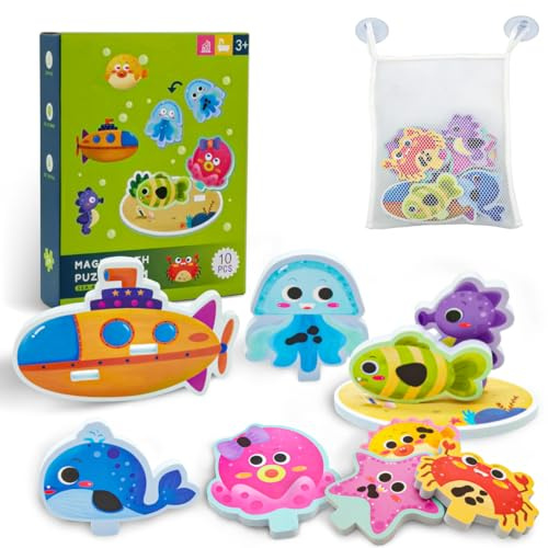 METODIM Giocattoli da Bagno per Bambini, Giochi Bagnetto Galleggianti, Montessori Giochi Neonato 1 2 3 4 Anni, Puzzle Bambini da Bagnetto Set con Organizzatore Giocattoli Bagno, Bath Toys