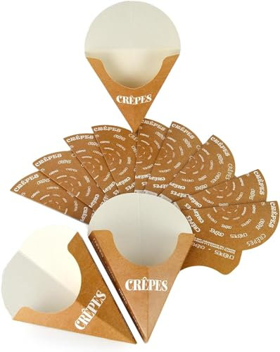 G.M. DISTRIBUZIONE 100 Porta Crepes a Tasca Color Marroncino con Scritte Decorative, Biodegradabile e Compostabile, Ideale per L'asporto di Crepes Dolci e Salate