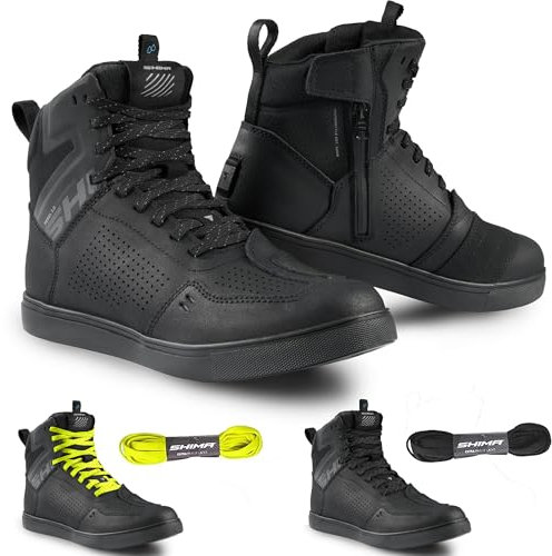 SHIMA REBEL 2.0 Motorrad Schuhe Herren Leder Wasserdicht Motorradstiefel Protektoren Sneaker Rutschfeste Sohle Knöchelstütze Seitlicher Reißverschluss Bikerboots (Männer, Wasserdicht Schwarz, 41)