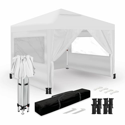 Wasabi - Gazebo Esterno Resistente 3x3m – 4 Pareti Laterali – 4 Sacchi di Sabbia, Picchetti e Corde di Fissaggio – Sacco di Trasporto - Pergola in Nylon (Bianca)