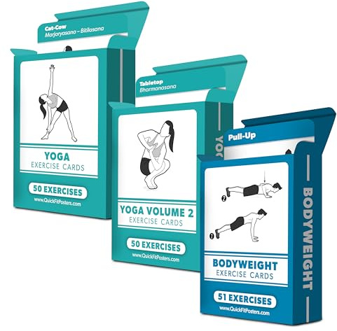 3 Pack - Exercise Cards - Yoga Poses Volume 1 & 2 + Bodyweight Exercises - Yoga Positions and Body Weight Workout Fitness Cards - 2.5 x 3.5