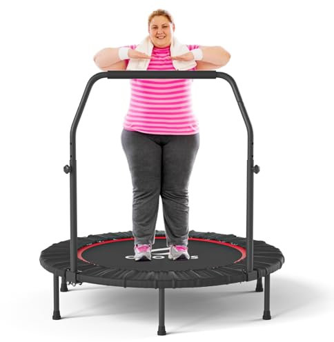 CLORIS 101,6 cm faltbares Fitness-Trampolin – maximale Belastung 400bl, Rebounder mit verstellbarem Schaumstoffgriff Indoor/Outdoor, Fitness, Körperübung (Rot)