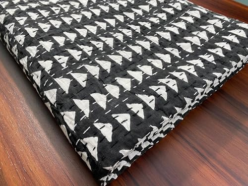 OZARK TEXTILE Black & White Kantha Quilt – Handmade Cotton Blanket with Geometric Block Print Modern Boho Throw for Bed or Sofa KQ-Black&WHITETRL, Twin (60X90), Geometric Tribal Arrows
