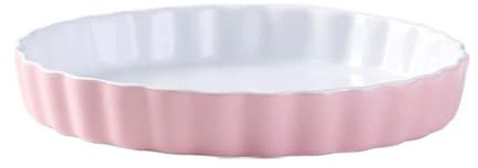 TAMUME Djup pajform porslin bakform tallrik och pizzapanna, rund keramisk pajform och räfflad kaka bakplåt (20 cm rosa)