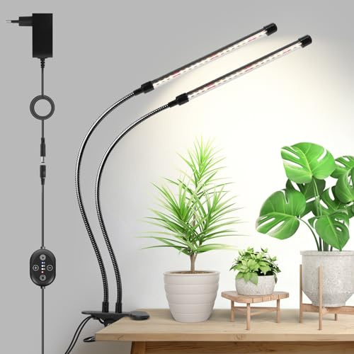 SENCHIKER Lampada LED per Piante da Clip 12V, spettro completo con rosso 660nm potenziato, timer e dimmer, PPFD alto 160 µmol/s/m²@15cm, 10W luce di crescita ideale per coltivazione piante indoor.