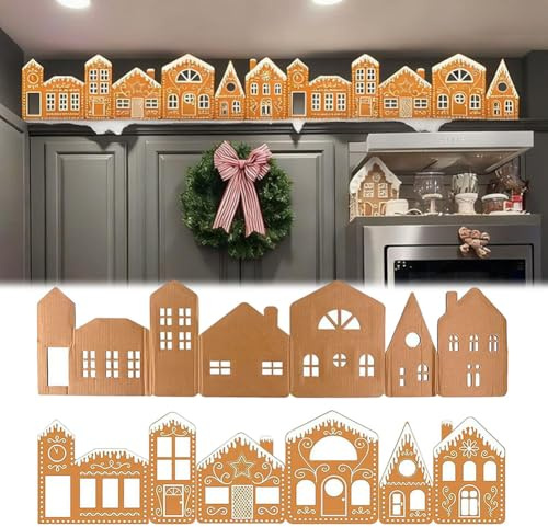 Kit di cartone per casa di pan di zenzero, decorazioni natalizie per interni, statuetta di casa, villaggio, castello di cartone natalizio, scatola decorativa per feste di Natale, inverno, compleanno