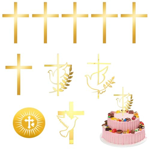 Décorations de gâteau pour baptême et communion, 10 pièces, croix en acrylique brillant, décoration réutilisable pour célébrations et repas, facile à assembler