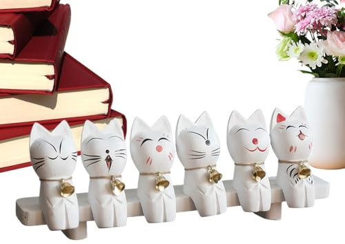 Générique Gatto in Legno,Giocattoli in Legno per Gattino - Sculture con campanelli | per Adulti Donne Ragazzi Ragazze Famiglia Sala di Lavoro Armadio Ufficio Negozio Vacanze Natale