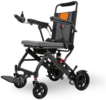 Sedia a Rotelle Elettrica Pieghevole Super Leggera Ingombro Ridotto - Batteria a litio, Carrozzina Automatica da Viaggio, Braccioli Reclinabili, Professionale, Autonomia 20 Km