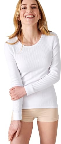 Damart - T-Shirt Thermolactyl col Rond, côtes molletonnées Femme Blanc Taille 34-36 (XS)