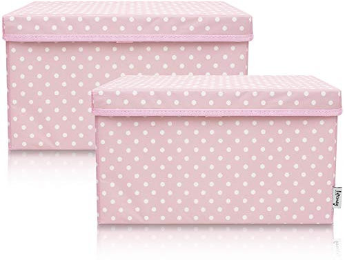 LIFENEY 2-Set Aufbewahrungsbox Kinder (37x25x21cm) I Aufbewahrungskorb für Kinderzimmer und Wohnbereich I Kinder Aufbewahrungskiste (Rosa Punkte)
