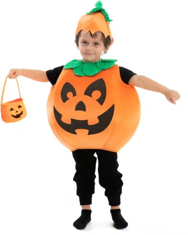Spooktacular Creations Barnpumpadräkt med en pumpakorg och en hatt för Halloween Dress Up Party (Sliten (5–7 år)