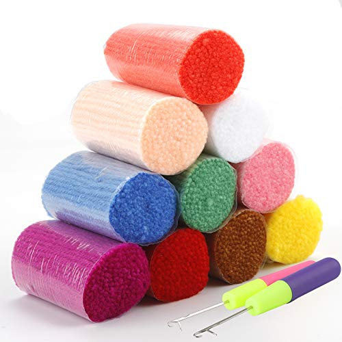 Rybtd 10PCS Pre Cut Wool Yarn Colorful Acrylic Latch Precut Wool Yarn (10 Colors) Hand DIY Knotted Rug Yarn for Ball Woven Carpet Cushion Handicrafts Crochet Crafts Crochet Carpet Home Textiles