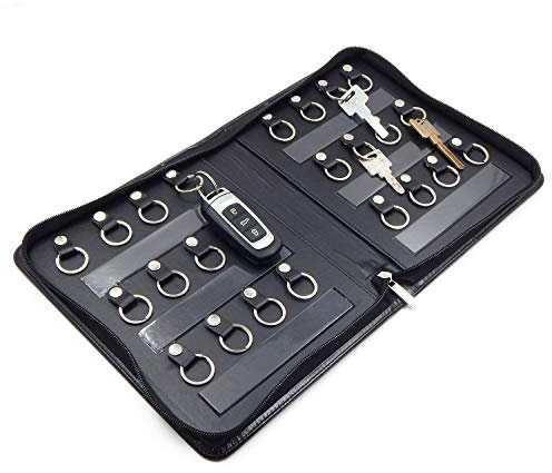 OFFIDIX Portable Zippered Key Case, Leather Key Organizer, Portable Manager and Landlord Key Holder Key Cabinet with 24 Key Hooks for Real Estate Agent, Hotel Manager