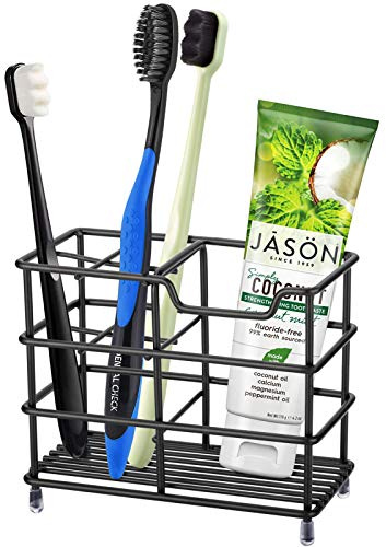 Urbanstrive 304 Stainless Steel Bathroom Toothbrush Holder Toothpaste Holder Stand Bathroom Accessories Organizer (Black, Small)