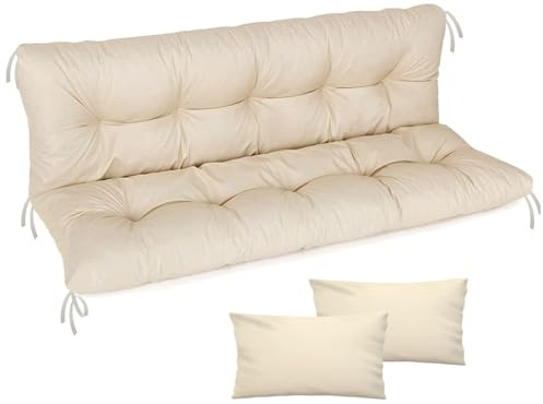 Ferocity Auflage für Hollywoodschaukel 185x50x50 Gartenbankauflage und 2 Kissen Palettenauflage Bankauflage Sitzkissen und Rückenkissen Polsterauflage Matratze Gartenpolster, Beige [133]