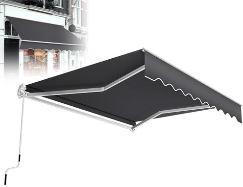 XMTECH Toldo manual con brazo articulado de 2,5 x 2 m, toldo con manivela, parasol para balcón, terraza, color gris oscuro