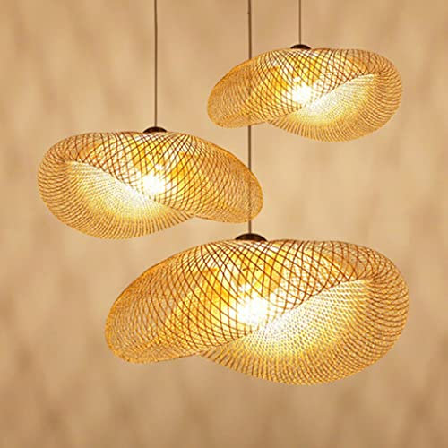 XinZe Retro Industrial Pendellampe Vintage Pendelleuchte E27 Kronleuchter Natürlichen Bambus Gewebt Hängeleuchten Höhenverstellbar Hängelampe Esszimmer Studie Wohnzimmer Cafe Wohnzimmer Lampe,80cm