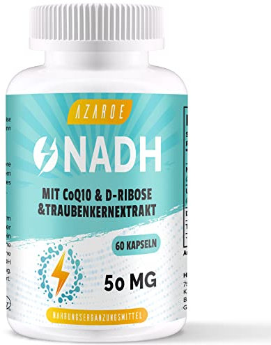 NADH 50 mg Hochdosiert - mit Ubiquinol, D-Ribose & Traubenkernextrakt, 60 Kapseln, ohne Zusatzstoffe (1er Pack)