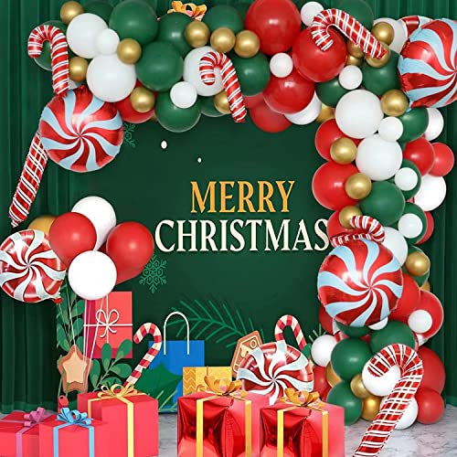 Kit Arco di Natale Con Palloncini - 109 Pezzi Verde, Rossi, Oro, Bianchi - Palloncini in Lamina di Canna di Caramella - Ghirlanda Natalizia