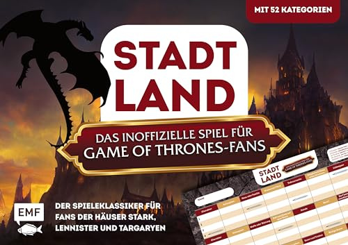 Stadt, Land, das inoffizielle Spiel für Game of Thrones-Fans – Der Spieleklassiker für Fans der Häuser Stark, Lannister und Targaryen: Der Stadt, Land, Fluss-Block mit 52 Kategorien