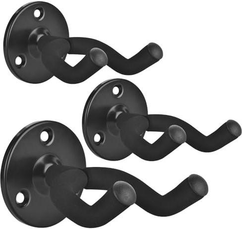 DOMMI Guitar Wall Mount 3 Pack, Guitar Hanger with Rotatable Soft Guitar Holder for All Size Guitars, Solid Metal U-Shaped Guitar Wall Hanger for Acoustic Electric Guitar, Bass, Guitar Hooks for Wall