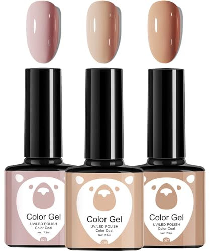 Nude Gel Nail Polish Set, 3Pcs Nude Pink Nail Varnish Sets, French Manicure Spring Autumn Natural Pastel UV/LED Nail Lamp Soak off Gel Nail Polish Kit Nail Art Manicure for Salon DIY at Home