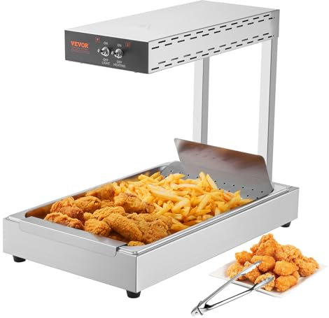 VEVOR Chauffe-Frites Commercial 750 W Lampe Chauffe-Plat en Acier Inoxydable Température 40-50 ℃ avec Pince pour Maintien au Chaud Pizza Poulet Frit Hamburger Aliments Buffet Cuisine Restaurant