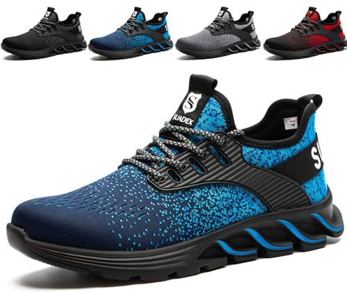 SUADEX Sicherheitsschuhe Arbeitsschuhe Herren Damen Leicht Arbeitsschutzschuhe Stahlkappenschuhe Atmungsaktiv mit Stahlkappe Blau 42 EU