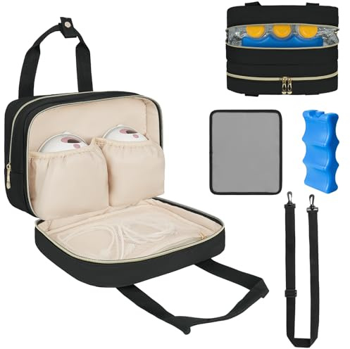 Breastmilk Cooler Travel Bag, Wearable Breast Pump Storage Bag Compatible with Momcozy/Eufy/Elvie/Willow/Medela Breast Pump with Ice Pack and Waterproof Mat,Black