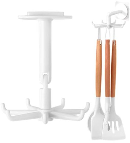 Canzoon 6 Stücke Haken für Küchenutensilien, 360°Drehbarer Küchenutensilien Hakenleiste, Selbstklebend Hakenleiste für Küchenutensilien mit 7 Haken, für Küche/Bad/Garderobe(Weiß)