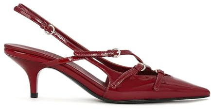 Tacco Kitten Closed Pointed-Toe D'Orsay Cinturino sul retrò Pumps Dress Ufficio Scarpe per Donne Le Signore Ragazze Burgundy Numero 36