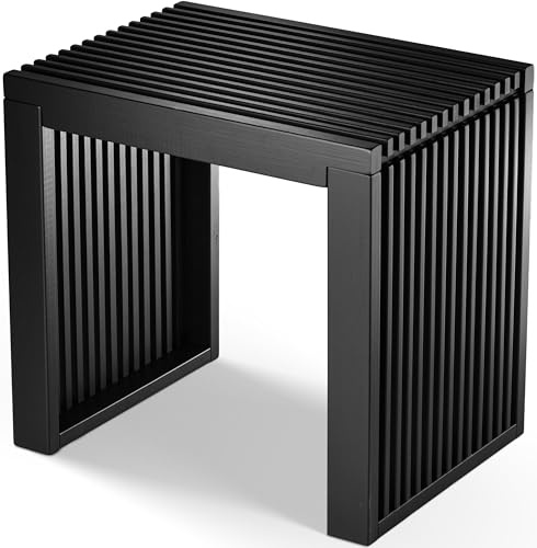 Hocker & Sitzbank aus Bambus Schwarz – Stabiler Holzhocker für Flur, Bad, Küche & Schlafzimmer 45x33x43 cm – Kleiner Sitzhocker Holz als Badezimmer Hocker, Bettbank oder Küchenbank bis 250kg belastbar