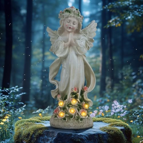 Euakee Statue De Jardin d'ange Solaire, LumièRe Solaire Angel Priant, Sculpture Angel Féérique, Statue Jardin Exterieur, Figurine Angel Gardien, Sculpture Extérieure Décorative Imperméable Fée