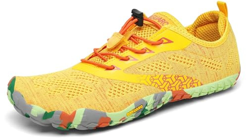 SAGUARO Barefoot skor herr dam barfotaskor - minimalistiska gymskor - andningsbara klippskor - bred tå och noll droppsula rökig svart, 35–48 EU, Gul, 42 EU