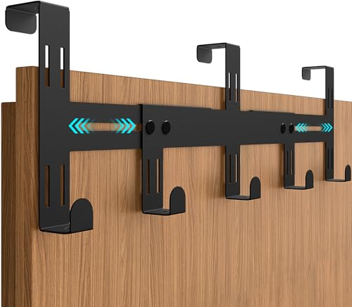 Quirlig Perchero Puerta, Retráctil Colgador Puerta con 5 Ganchos, Versátil Gancho Puerta, Percha Puerta Sin Taladrar Door Hook para Dormitorio Baño Pasillo y Cocina - Negro