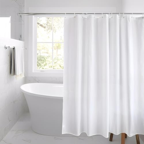 Cortina de Ducha Blanca, 180 x 200 cm Cortina Baño Tela Impermeable Antimoho, Cortinas de Ducha Antimoho y Lavables con 12 Anillas, Shower Curtains Extralarga, para El Hogar, Hotel, Dormitorio