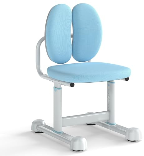 RELAX4LIFE Silla Escritorio Infantil con Respaldo Doble Adaptable y Altura Ajustable 35-43 cm, sin Apoyabrazos, Silla Escritorio Ergonómica para Niños 6-12 Años (Azul)