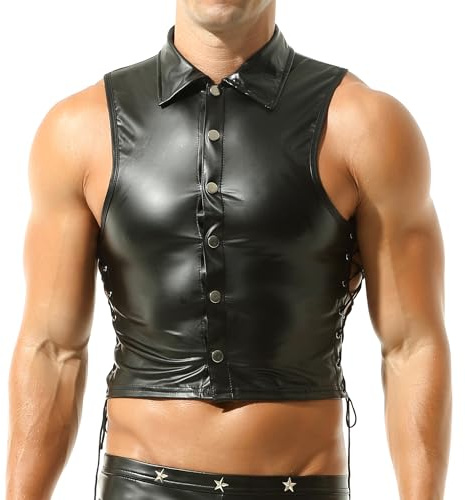 DTODWW Mens Faux Leather Hooded Vest Sleeveless Tops Activewear Tank Tops Muscle Slim Fit