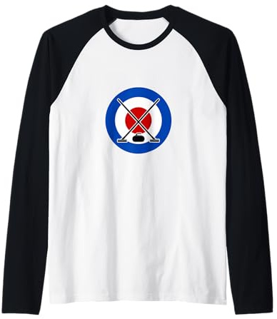 Curling Brooms with Stone and Bullseye Raglan Baseball Tee