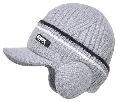 LZPCarra Vintermössa för män, fodrad stickad manschett med visir, varma öronlappar, skidmössa huva småbarn, GRÅ, one size