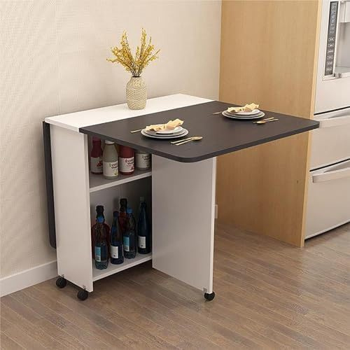 Tavolo da pranzo pieghevole con ruote, design allungabile, salvaspazio, multifunzione, con ripiani per lavoro, studio, sala da pranzo e piccoli spazi