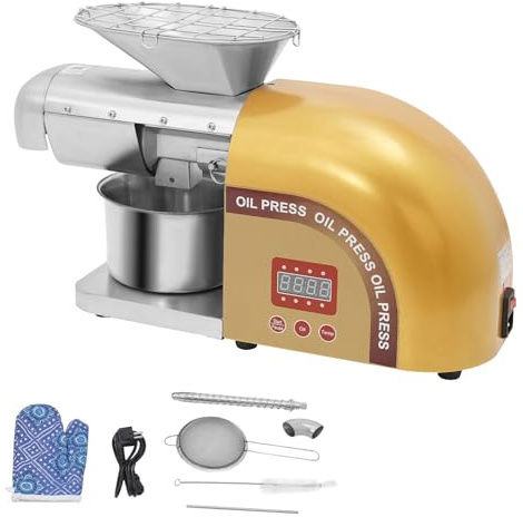 ROGONPDK 1800W 5-8kg/H Elektrische Edelstahl Ölpresse, Ölextraktor, Freistehend Ölpresse, Sesamölmaschine, Öl Pressmaschine, Elektrische Ölpressmaschine, für Erdnüsse Walnüsse Kerne