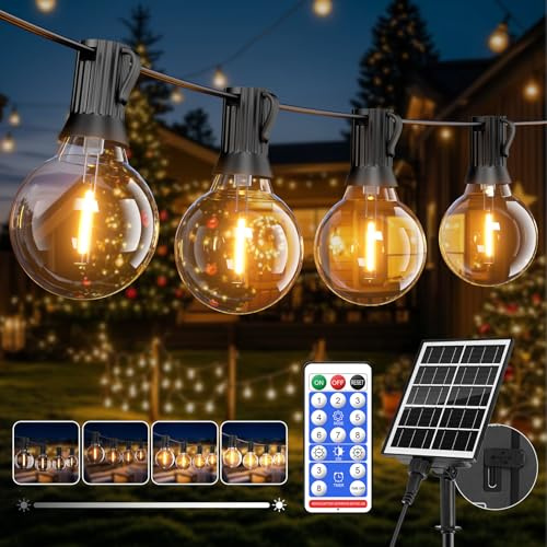 Hoteril Catena Luminosa Esterno Solare 15m 19+2 G40, 2200K Luci Solari da Giardino con 8 Modalità e Timer, IP65 Impermeabile USB Ricaricabile per Terrazza Balcone Giardino