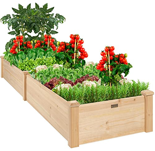 Best Choice Products 8x2ft Outdoor Wooden Raised Garden Bed Planter for Vegetables, Grass, Lawn, Yard - Natural