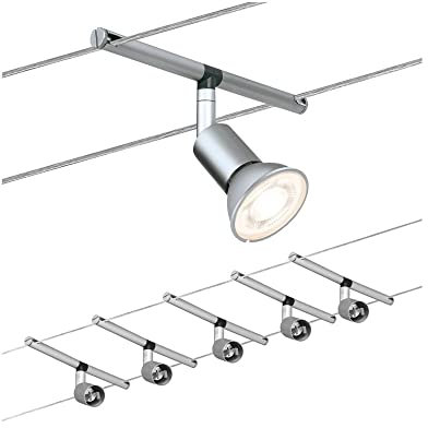 Paulmann 94145 Cable Lighting System – Sice Salt Set, Extendable Max 5 x 10 Watt Matt Chrome Wire Suspension Lamp Cable Lighting System Without Bulbs