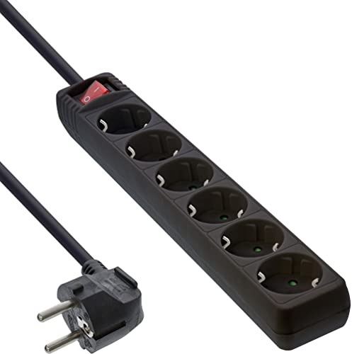 InLine 16461S kontaktkabel, 6-delad skyddskontakt, med strömbrytare, 1,5 m, svart