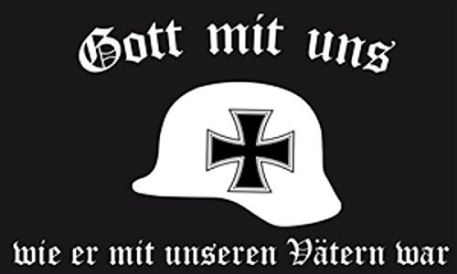 U24 nbsp;Drapeau du dieu avec nous acier Casque Allemagne Empire Allemand « Gott mit uns » (Dieu avec nous) avec motif casque d'acier allemand, 90 x 150 cm