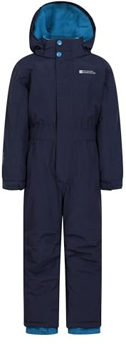 Mountain Warehouse Cloud Kids Snowsuit - Waterproof, Adjustable, One Piece Jumpsuit, Fleece Lining, Girls & Boys - Ski, Winter Navy Kids Size 7-8 Years